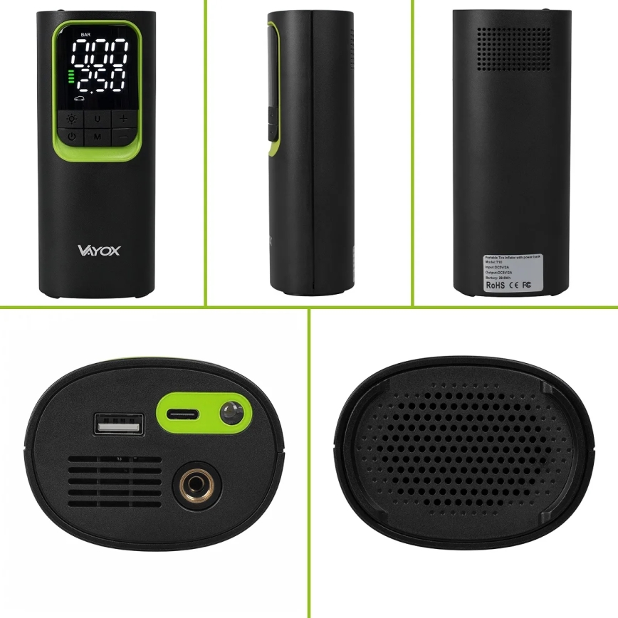 Digitális zsebméretű kompresszor 5V 8000 mAh fekete