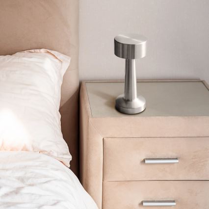 LED fényerőszabályozható, érintésvezérlésű asztali lámpa SIMPLY LED/5V 2700/4000/6500K 800 mAh fényes króm