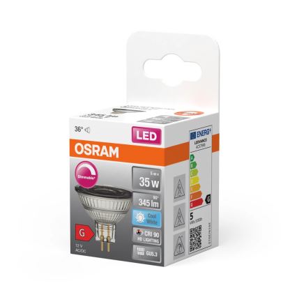 Dimmelhető LED izzó MR16 GU5,3/5W/12V 4000K 36° CRI 90 - Osram