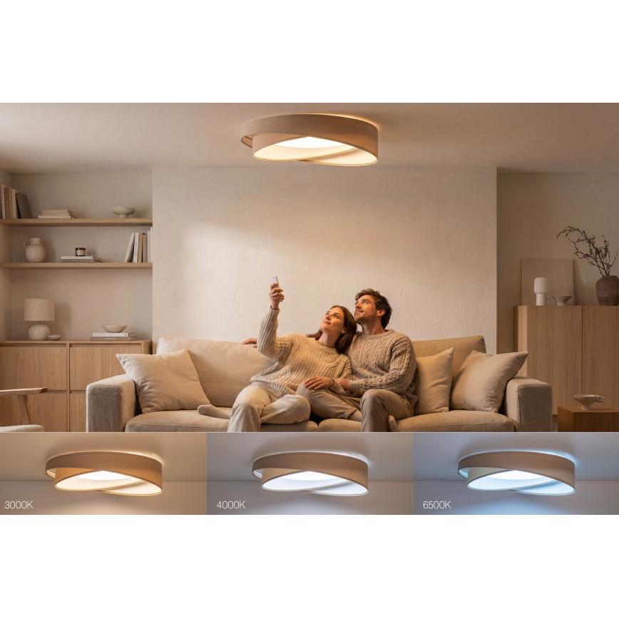 LED dimmelhető mennyezeti lámpa SMART GALAXY MODERN LED/24W/230V 3000-6500K átm. 55 cm bézs/fehér + távirányító
