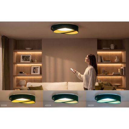 LED dimmelhető mennyezeti lámpatest SMART GALAXY MODERN LED/24W/230V 3000-6500K átm. 55 cm zöld/arany + távirányító