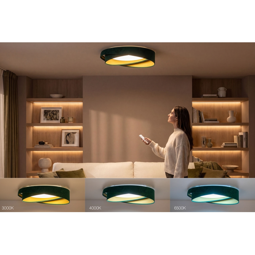LED dimmelhető mennyezeti lámpatest SMART GALAXY MODERN LED/24W/230V 3000-6500K átm. 55 cm zöld/arany + távirányító