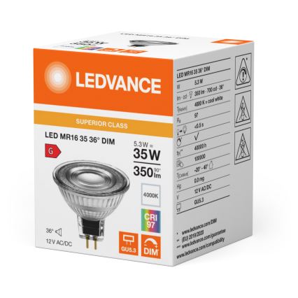 LED Fényerőszabályozható reflektoros izzó MR16 GU5,3/5,3W/12V 4000K 36° CRI 97 - Ledvance