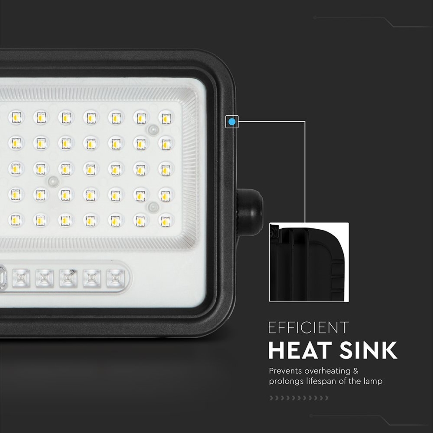 LED Dimmelhető napelemes reflektor LED/100W/3,2V 2000-8000K IP65 5000 mAh fekete + távirányító