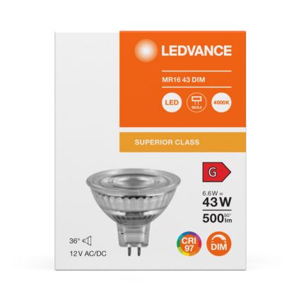 LED dimmelhető reflektoros izzó MR16 GU5,3/6,6W/12V 4000K 36° CRI 97 - Ledvance