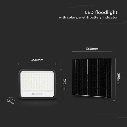 LED dimmelhető napelemes reflektor LED/400W/3,2V 2000-8000K IP65 20000 mAh fekete + távirányító