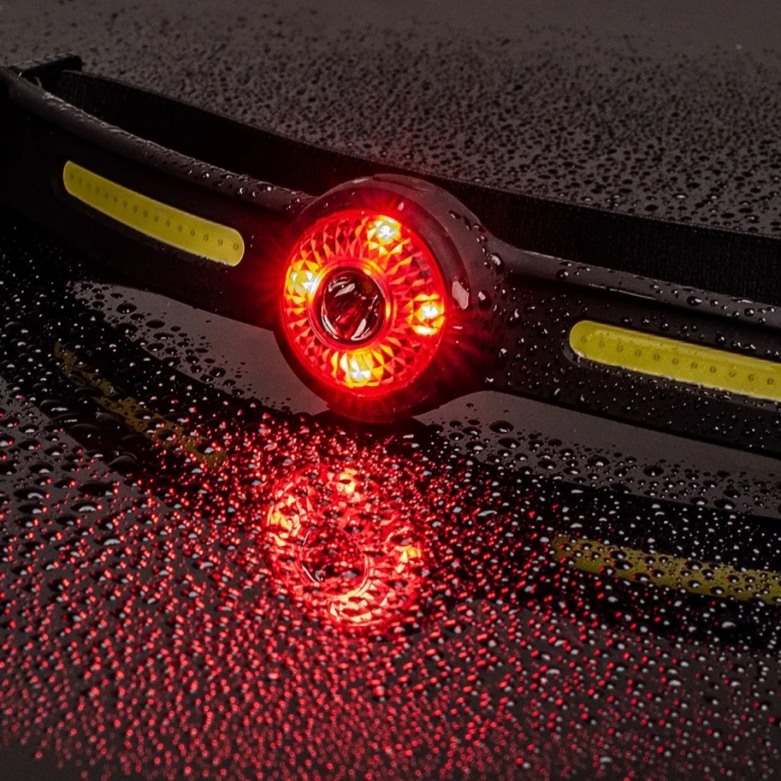 Fokozatmentesen szabályozható, újratölthető LED fejlámpa piros fénnyel LED/5V IPX4 550 lm 600 mAh