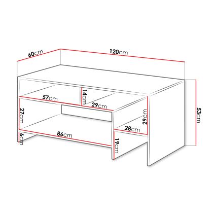 Dohányzóasztal ALVA 120x53 cm fehér/grande tölgy