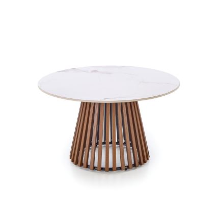 Dohányzóasztal CARINA, átmérő 80 cm, barna/fehér/márvány dekor