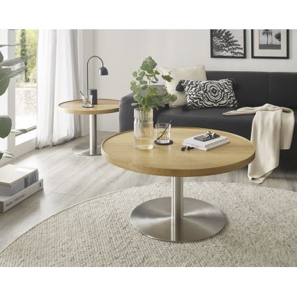 Dohányzóasztal FOCUS Ø 80 cm tölgy/rozsdamentes acél