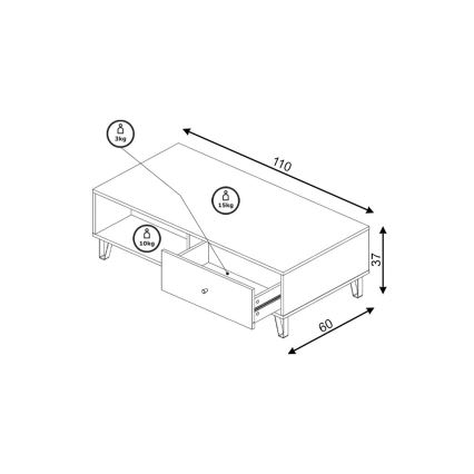 Dohányzóasztal SULA artisan tölgy/fehér