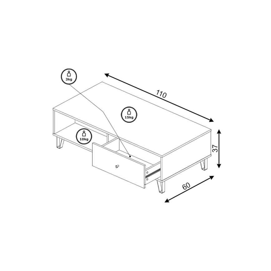 Dohányzóasztal SULA artisan tölgy/fehér