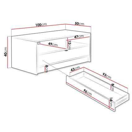 Dohányzóasztal TIRENO 40x100 cm fehér