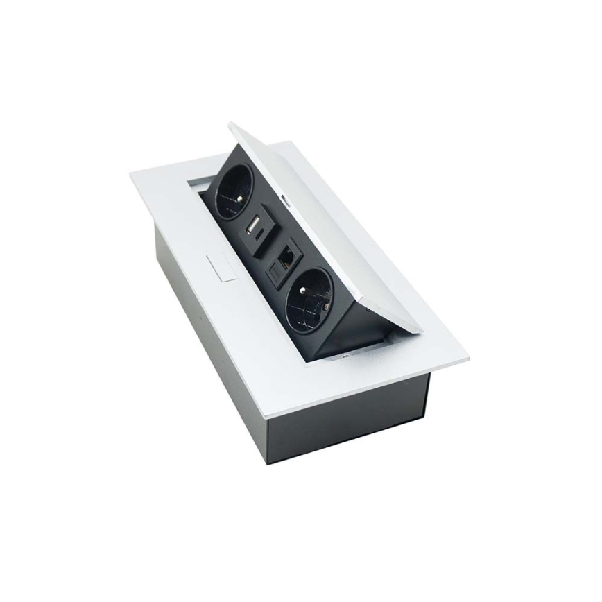 Dönthető aljzatsín 2x 230V + USB-A 3,1A + USB-C 15,5W + RJ45 230V