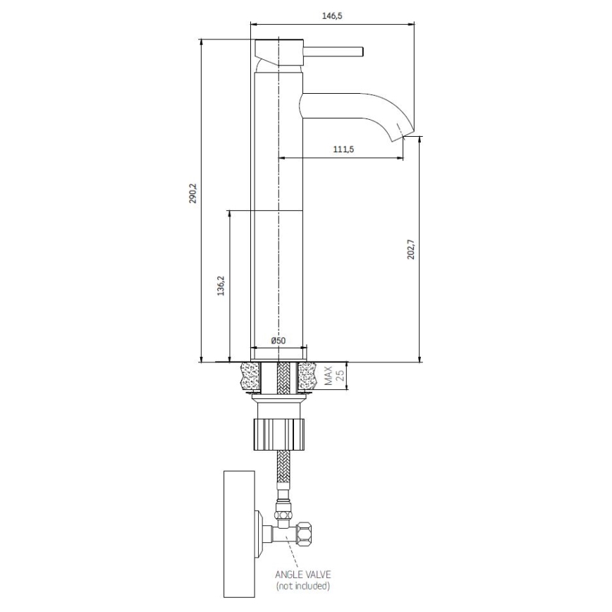 DRAGOR 29 cm szálcsiszolt sárgaréz mosdócsaptelep
