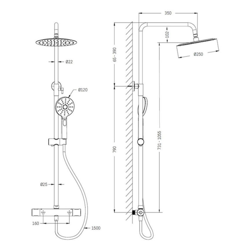 DRAGOR termosztátos csaptelepes zuhanyszett, polírozott sárgaréz