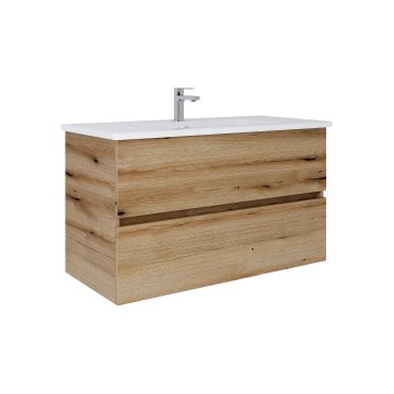 Dřevojas - BANO 100x47 cm mosdóval ellátott fürdőszobai szekrény tölgy/fehér