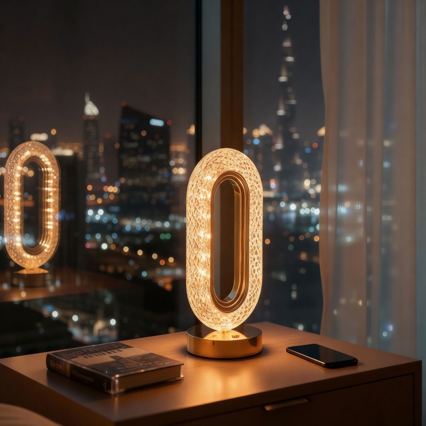 LED fényerőszabályozható újratölthető asztali lámpa DUBAI LED/2W/5V 2700K/4000K/6500K 400 mAh arany