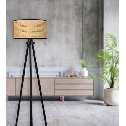 Duolla - Állólámpa ROLLER 1xE27/15W/230V átm. 45 cm rattan/fekete