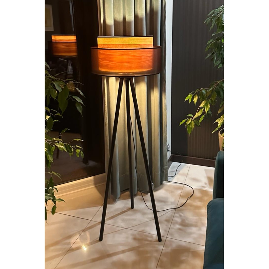 Duolla - Állólámpa WOOD BOHO 1xE27/15W/230V átm. 45 cm fekete/bézs