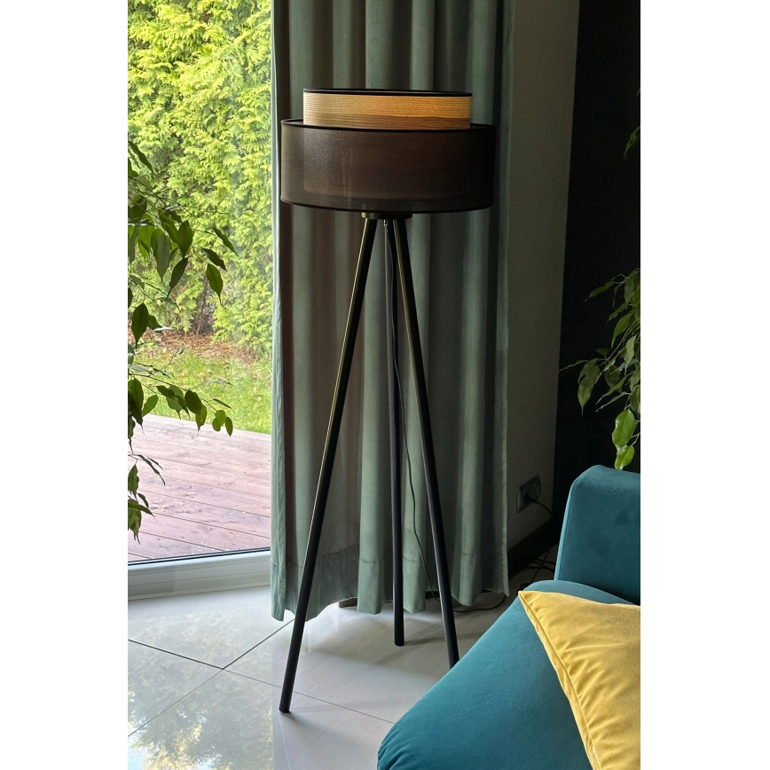 Duolla - Állólámpa WOOD BOHO 1xE27/15W/230V átm. 45 cm fekete/bézs