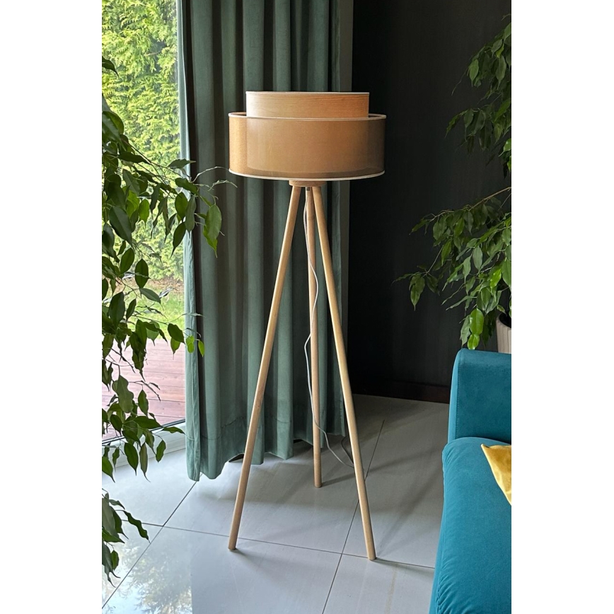 Duolla - Állólámpa WOOD BOHO 1xE27/15W/230V átm. 45 cm réz/barna/bézs
