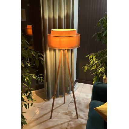 Duolla - Állólámpa WOOD BOHO 1xE27/15W/230V átm. 45 cm réz/barna/bézs