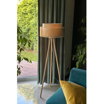 Duolla - Állólámpa WOOD BOHO 1xE27/15W/230V átm. 45 cm réz/barna/bézs