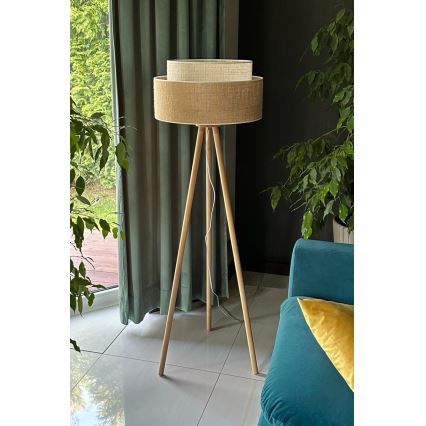 Duolla - Állólámpa YUTE BOHO 1xE27/15W/230V átm. 45 cm barna/krémes