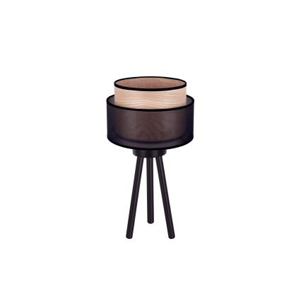 Duolla - Asztali lámpa WOOD BOHO 1xE27/15W/230V átm. 25 cm fekete/bézs