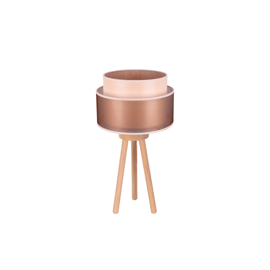 Duolla - Asztali lámpa WOOD BOHO 1xE27/15W/230V átm. 25 cm réz/barna/bézs