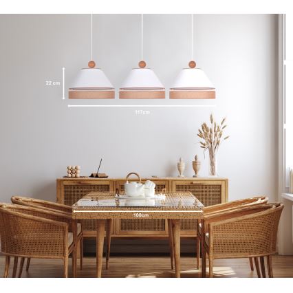 Duolla - Csillár zsinóron AVIGNON 3xE27/15W/230V fehér/barna