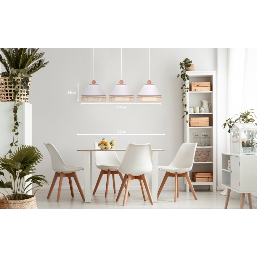 Duolla - Csillár zsinóron AVIGNON 3xE27/15W/230V fehér/rattan