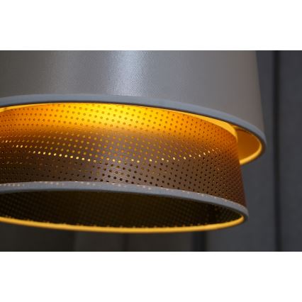 Duolla - Csillár zsinóron BELL SHINY 1xE27/15W/230V átm. 25 cm fehér/réz