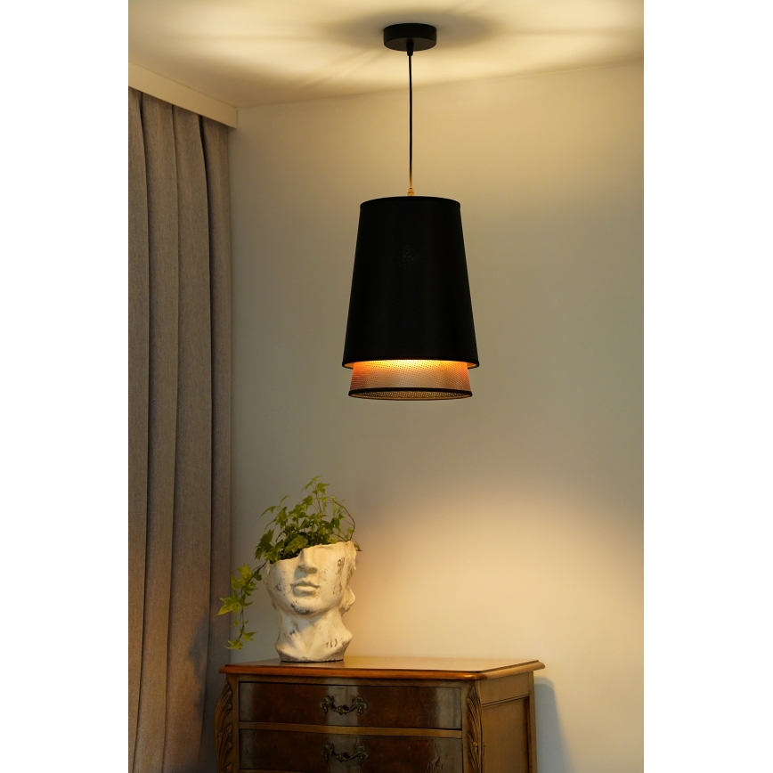 Duolla - Csillár zsinóron BELL SHINY 1xE27/15W/230V átm. 25 cm fekete/réz