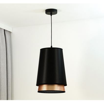 Duolla - Csillár zsinóron BELL SHINY 1xE27/15W/230V átm. 25 cm fekete/réz