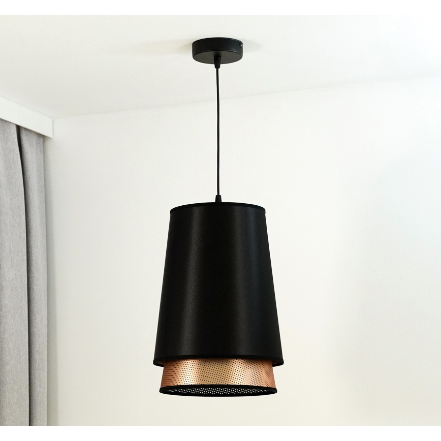 Duolla - Csillár zsinóron BELL SHINY 1xE27/15W/230V átm. 25 cm fekete/réz