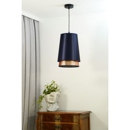 Duolla - Csillár zsinóron BELL SHINY 1xE27/15W/230V átm. 25 cm kék/réz