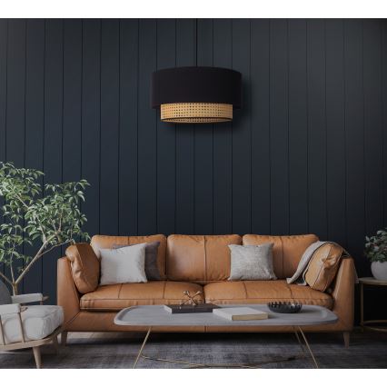 Duolla - Csillár zsinóron BOHO 1xE27/15W/230V átm. 45 cm fekete/rattan