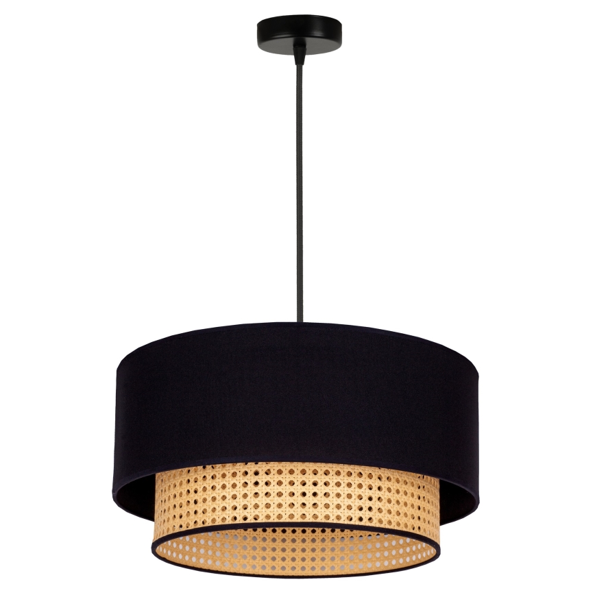 Duolla - Csillár zsinóron BOHO 1xE27/15W/230V átm. 45 cm fekete/rattan