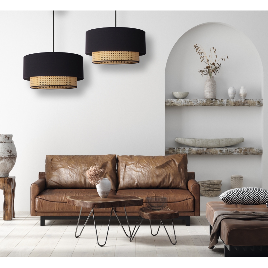 Duolla - Csillár zsinóron BOHO 1xE27/15W/230V átm. 45 cm fekete/rattan