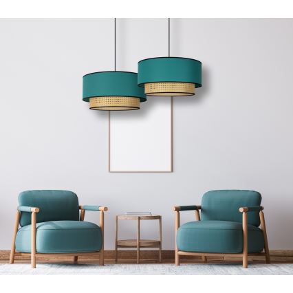 Duolla - Csillár zsinóron BOHO 1xE27/15W/230V átm. 45 cm türkiz/rattan