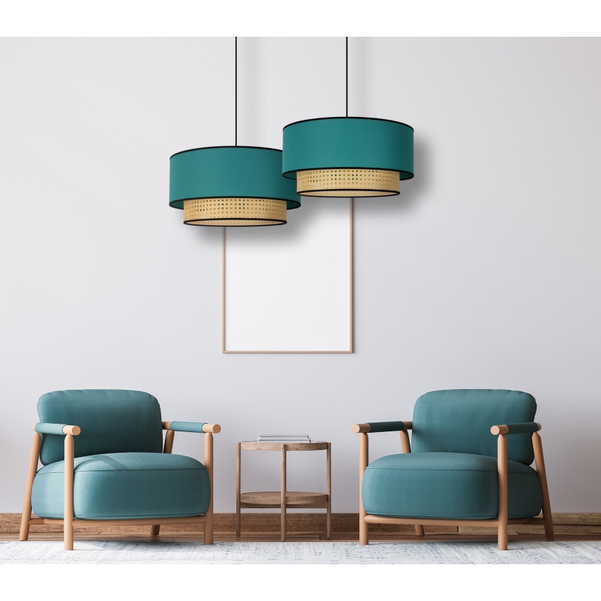 Duolla - Csillár zsinóron BOHO 1xE27/15W/230V átm. 45 cm türkiz/rattan