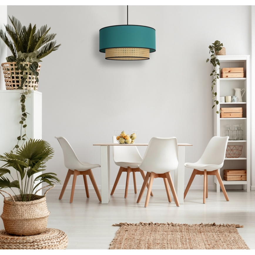 Duolla - Csillár zsinóron BOHO 1xE27/15W/230V átm. 45 cm türkiz/rattan