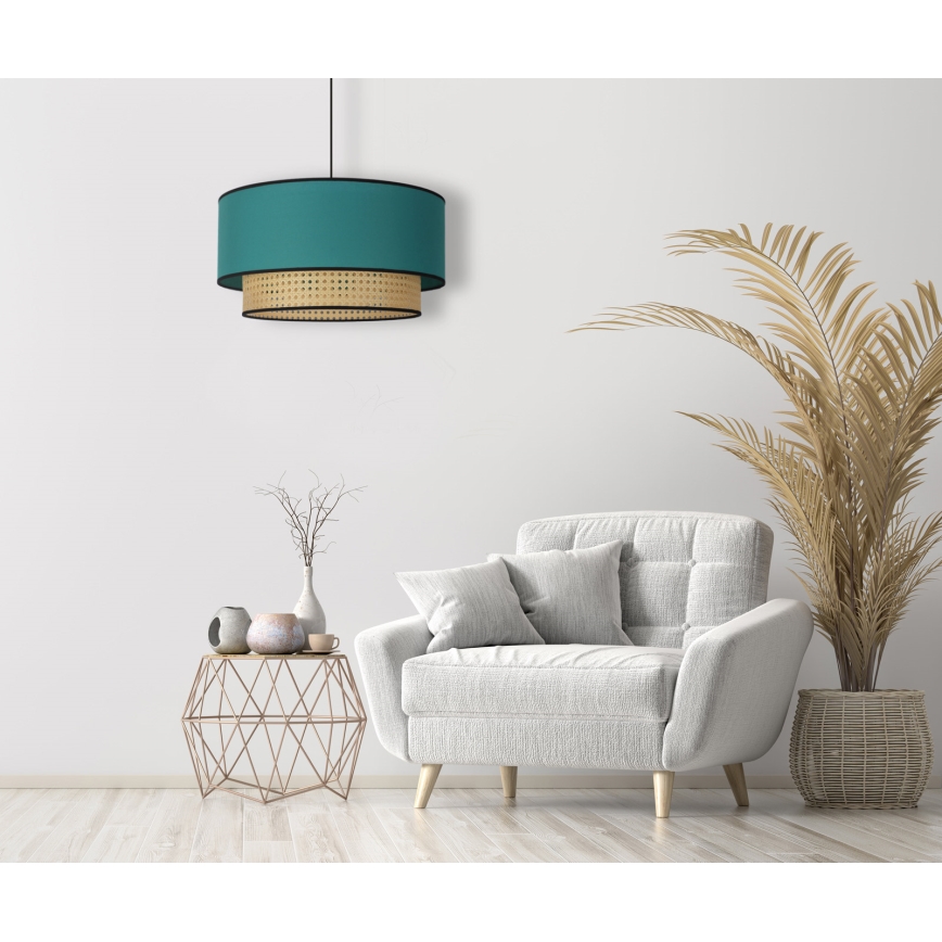 Duolla - Csillár zsinóron BOHO 1xE27/15W/230V átm. 45 cm türkiz/rattan