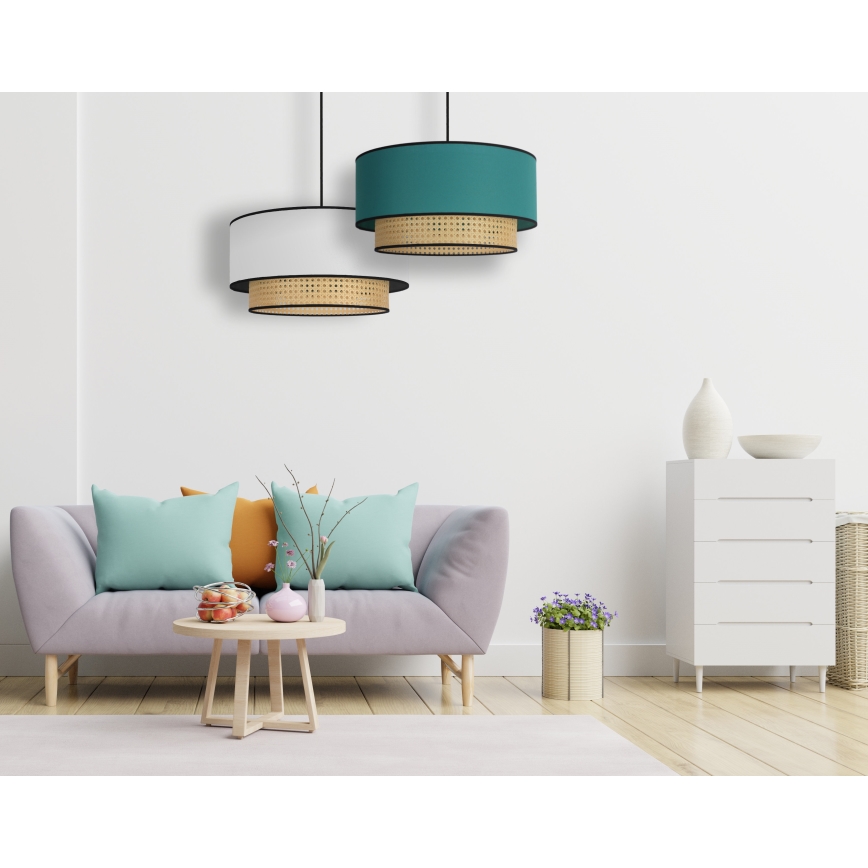 Duolla - Csillár zsinóron BOHO 1xE27/15W/230V átm. 45 cm türkiz/rattan