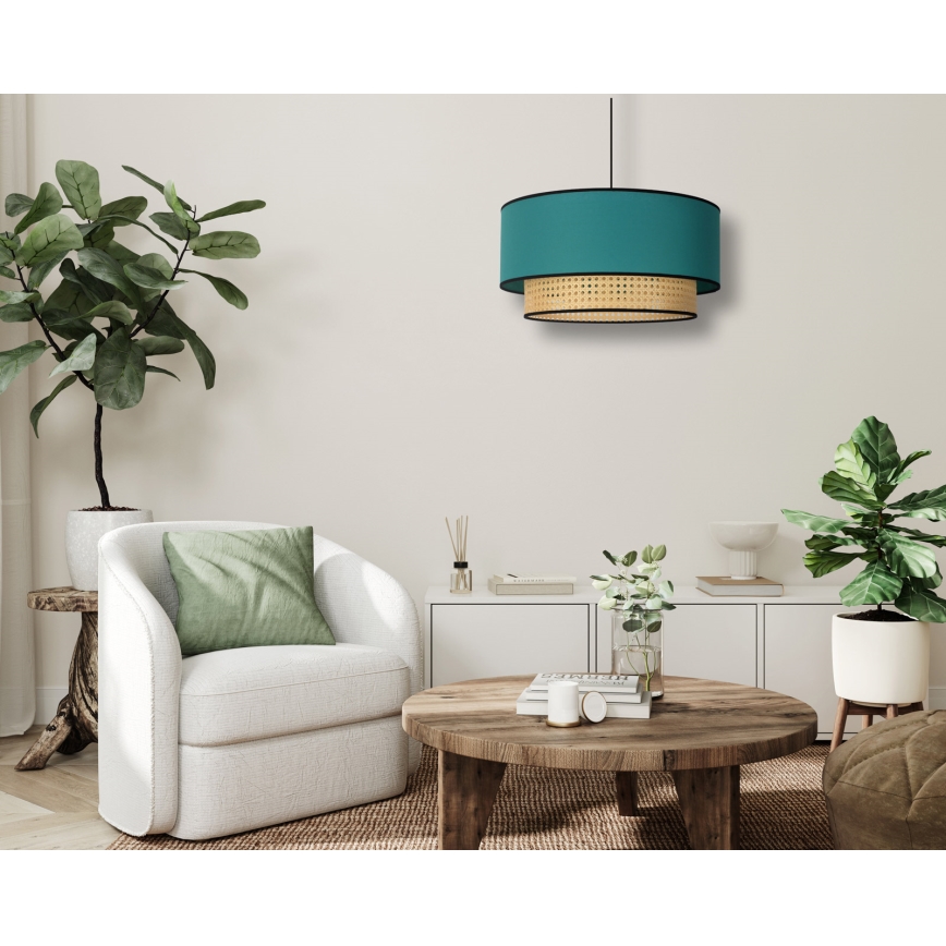 Duolla - Csillár zsinóron BOHO 1xE27/15W/230V átm. 45 cm türkiz/rattan