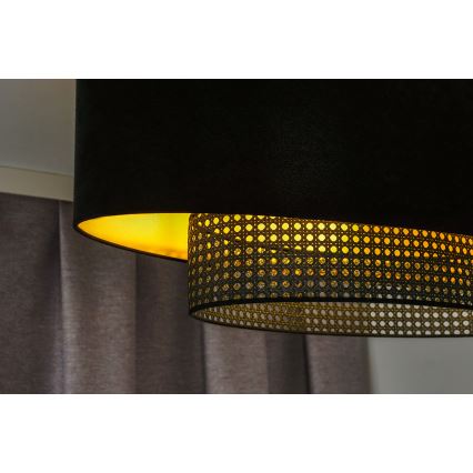 Duolla - Csillár zsinóron DOUBLE OVAL RATTAN 2xE27/15W/230V fekete/rattan