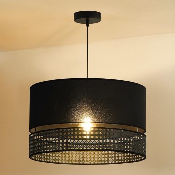 Duolla - Csillár zsinóron DOUBLE RATTAN 1xE27/15W/230V átm. 40 cm fekete
