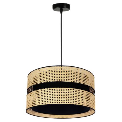 Duolla - Csillár zsinóron DUO 1xE27/15W/230V átm. 40 cm rattan/fekete